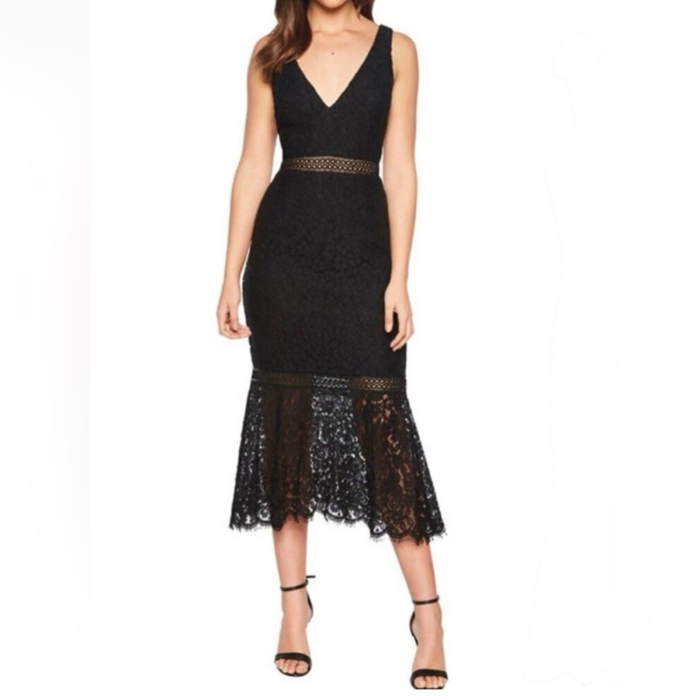 NEW Bardot Black Sienna Lace Midi Trumpet Dress Size 10/L NEW WITH TAG